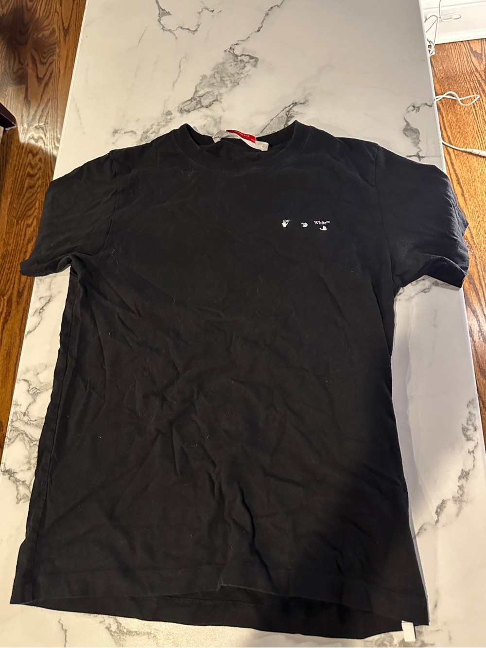 Off-White Black Short-Sleeve Logo Tee with Small White Chest Print